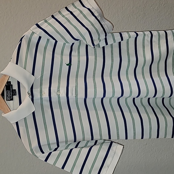 Polo by Ralph Lauren White Polo with Blue and Green Stripes - Picture 1 of 11